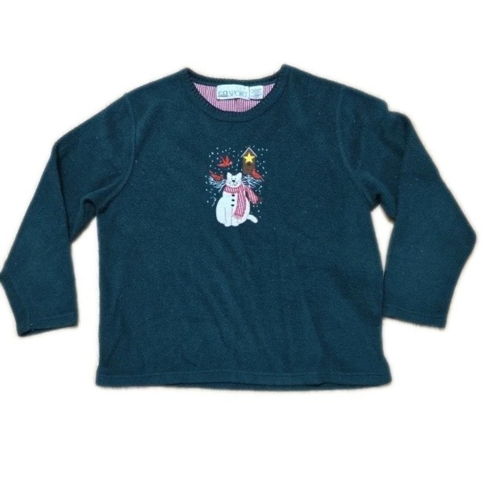 Cathy Daniels Vintage Fleece Pullover Holiday Sweater Size Small Green